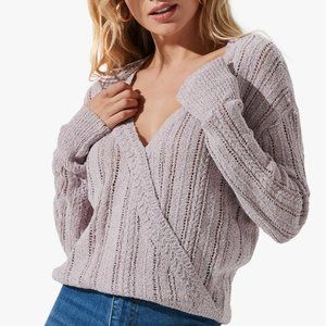 ASTR The Label Lavender Wrap Front Pointelle Knit V-neck Sweater L